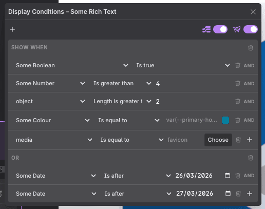 Component property display rules