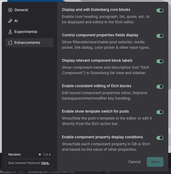 Etch Enhancer settings panel