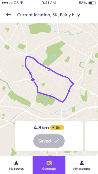 A loop route marked as saved