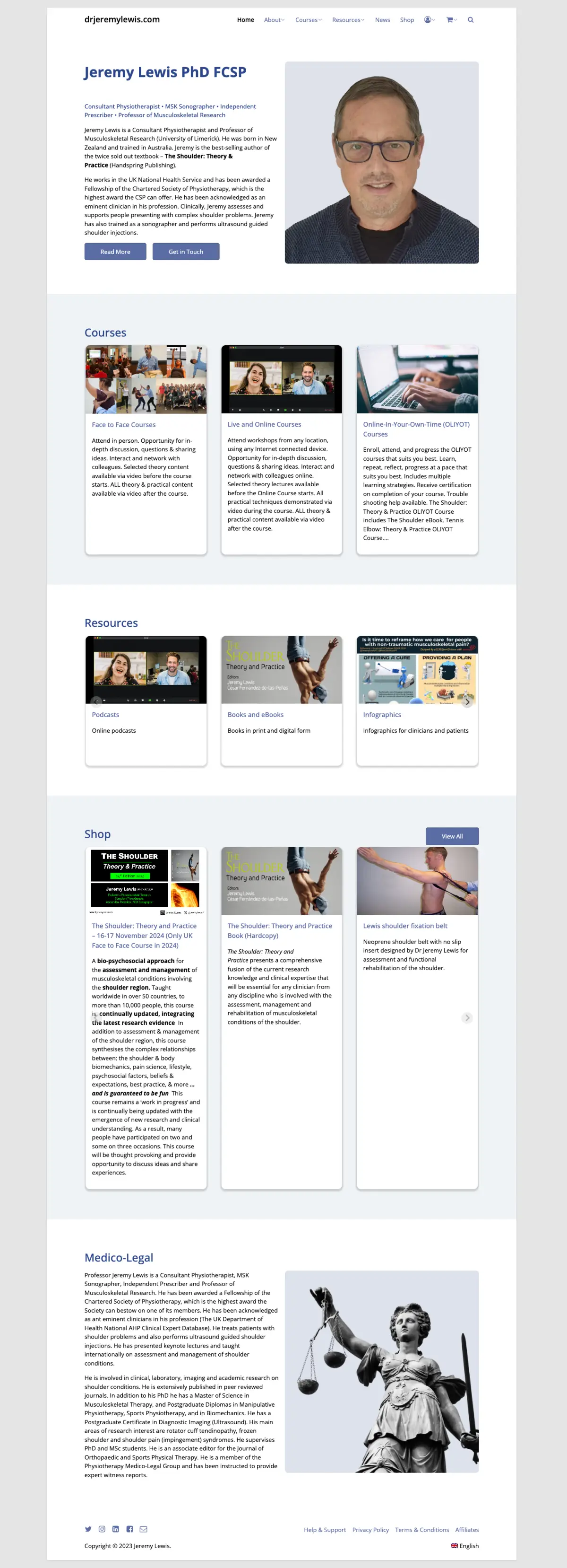 The full Dr Jeremy Lewis homepage: courses, resources, shop and medico-legal work