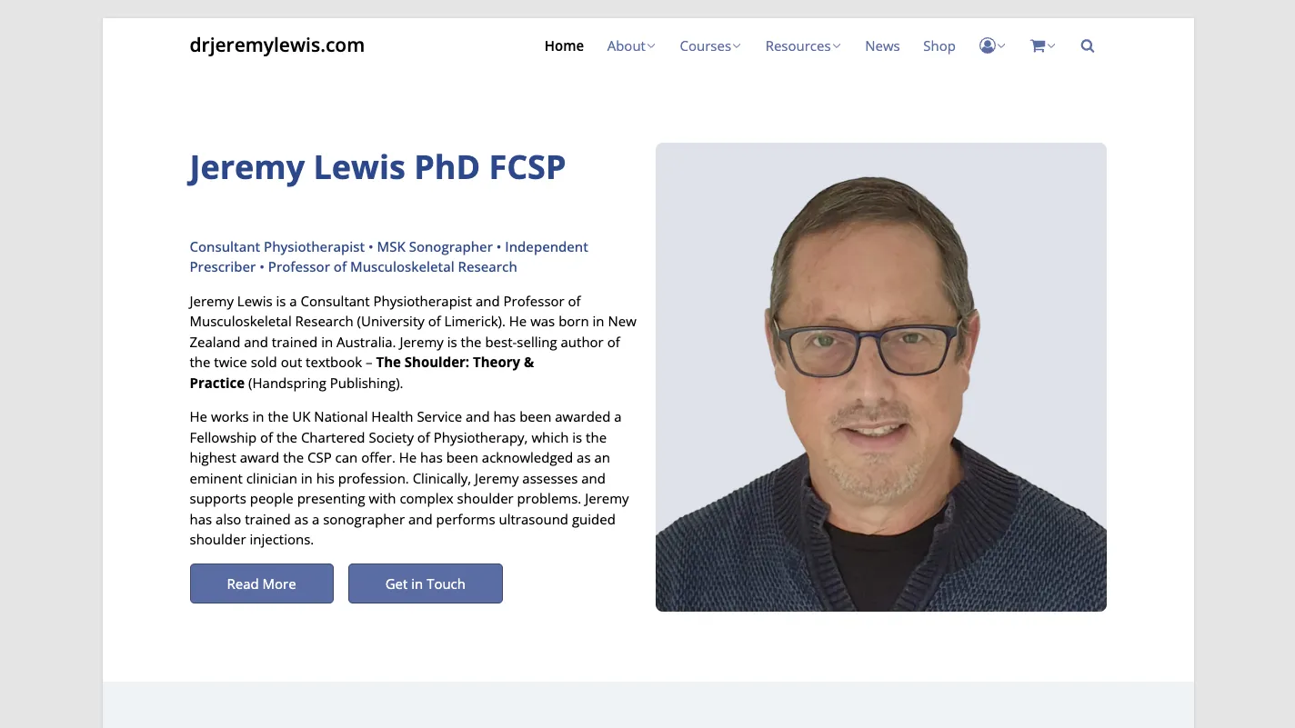 Dr Jeremy Lewis homepage with his portrait and professional titles