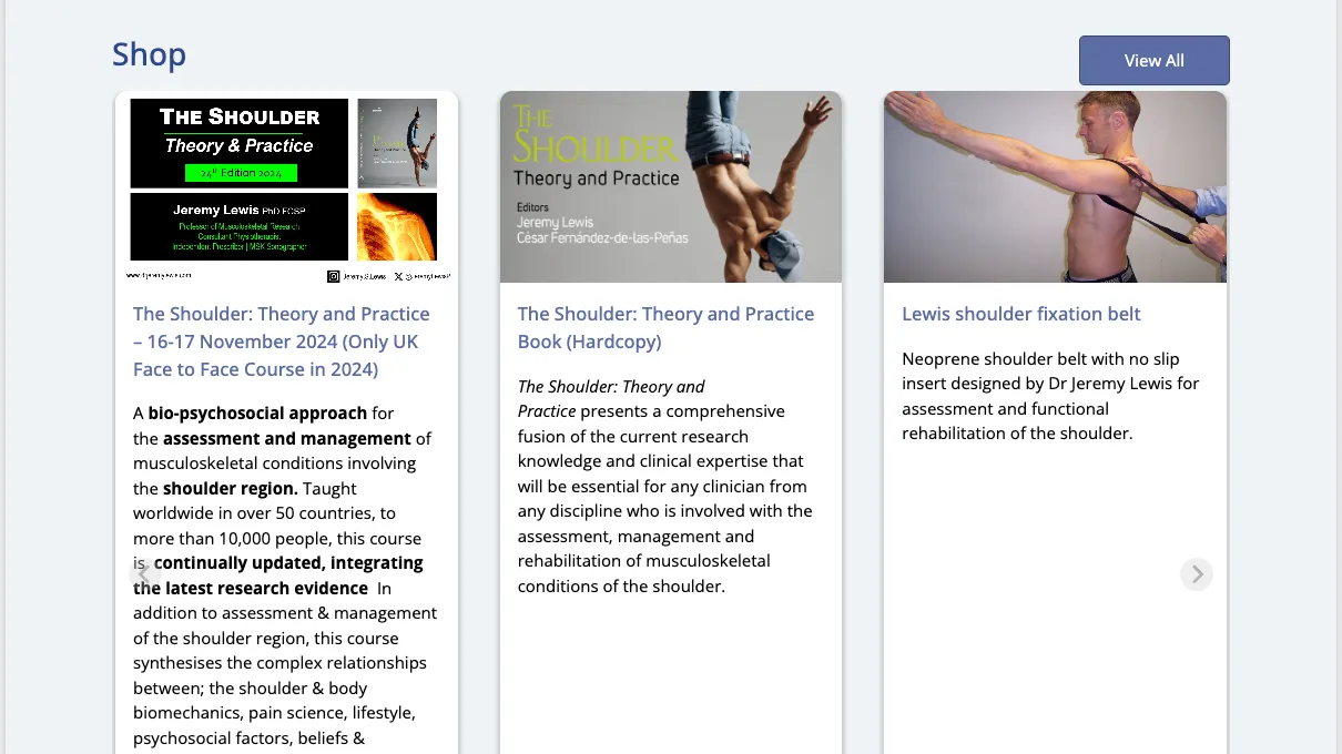 Shop section with The Shoulder: Theory and Practice course and textbook