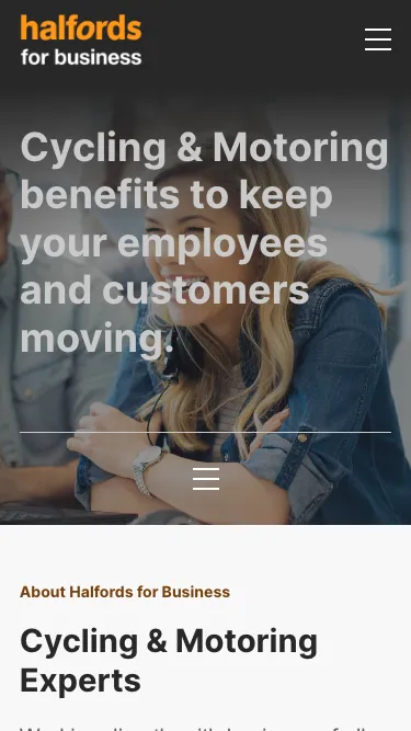 Halfords for Business homepage on a phone
